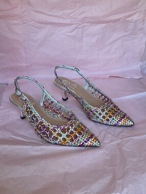 exe Brand Multicolor Woven Slingback Kitten Heel